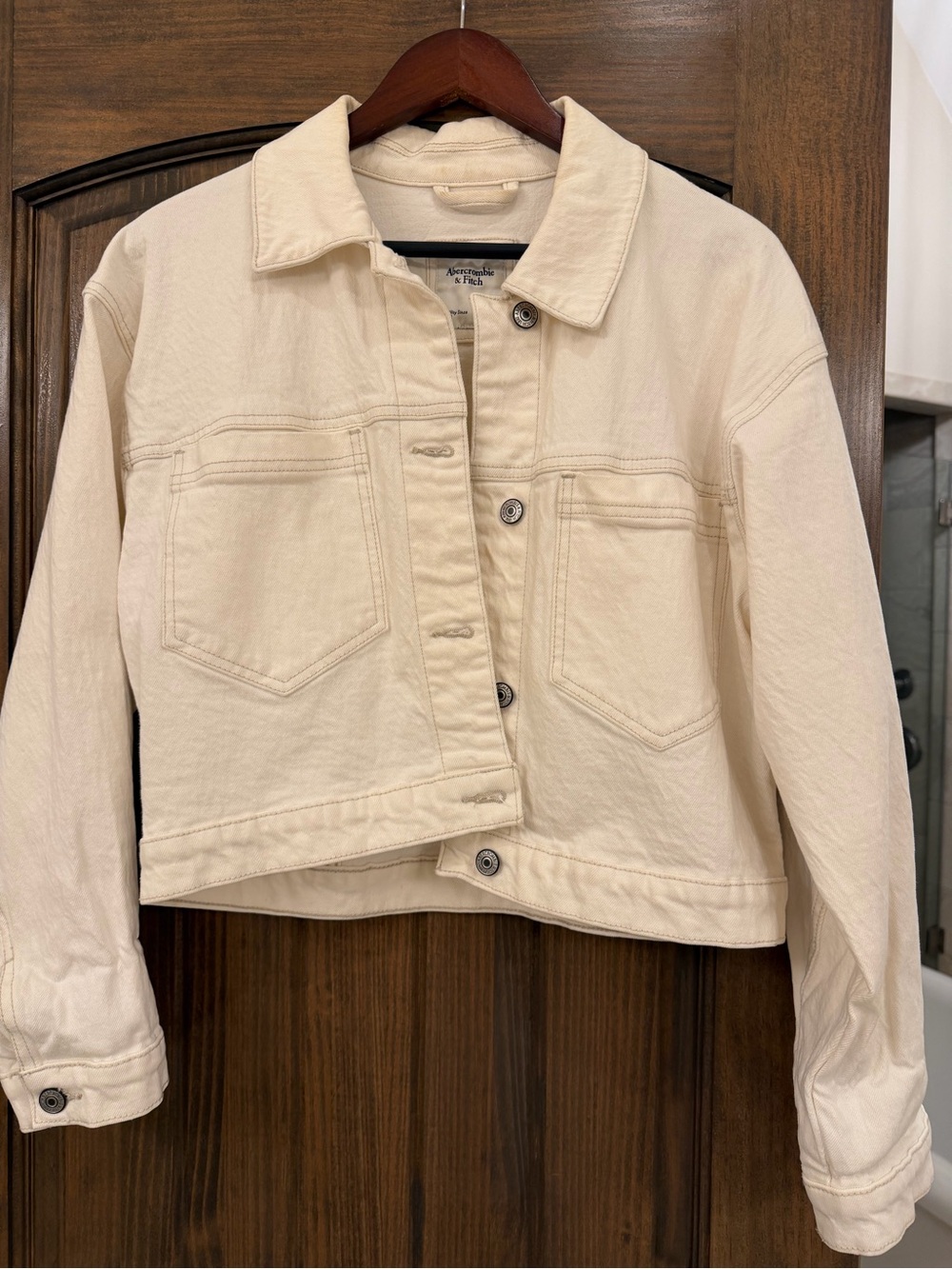 Abercrombie & Fitch Cream Cropped Denim Jacket